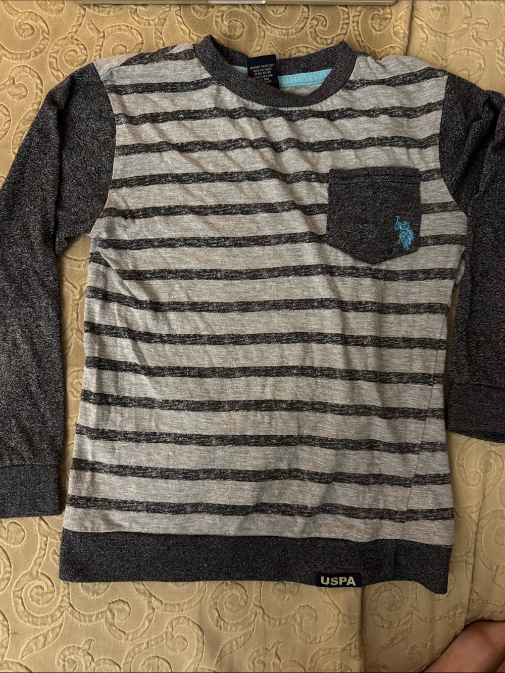 Polo Boys' Gray & Charcoal Striped Long Sleeve Pocket Tee 7